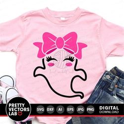 girl ghost svg, halloween cut files, cute ghost with bow svg, dxf, eps, png, girls svg, kids shirt design, baby clipart,