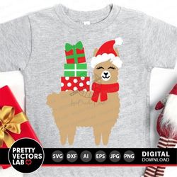 christmas svg, llama svg, llama with gifts svg, dxf, eps, png, kids holiday cut files, funny alpaca svg, winter clipart,