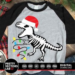 christmas dinosaur svg, santa t-rex svg, funny dino cut files, kids holiday svg, dxf, eps, png, baby clipart, winter svg