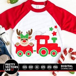 christmas svg, christmas train with reindeer svg, girls train svg dxf eps png, kids cut files, baby svg, holiday clipart