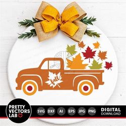 fall truck svg, old truck with leaves cut files, vintage truck svg, dxf, eps, png, farmhouse sign svg, autumn clipart, s