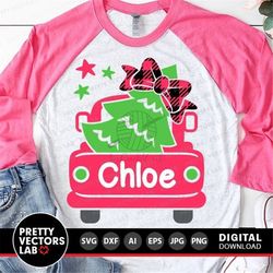 christmas tree truck svg, girls christmas svg, buffalo plaid svg, girl truck svg dxf eps png, kids cut file, monogram sv