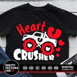 valentine's monster truck svg, boys valentine cut files, valentine's day svg, dxf, eps, png, heart crusher svg, funny sv