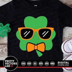 st. patrick's day svg, shamrock cut files, boy clover with sunglasses svg, lucky svg dxf eps png, baby svg, kids clipart