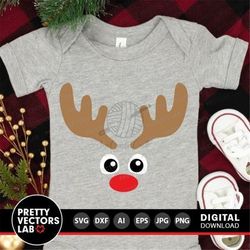 christmas svg, reindeer face cut files, deer svg, dxf, eps, png, kids monogram svg, baby svg, rudolph svg, boy clipart,