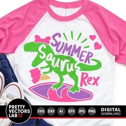 summer saurus t-rex svg, girls dinosaur svg dxf eps png, funny dino cut files, kids shirt design, last day of school svg