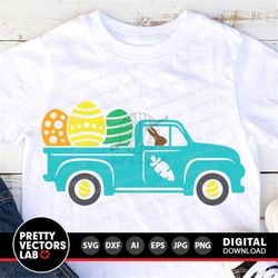 easter truck svg, easter cut files, old truck with eggs svg dxf eps png, boy easter truck svg, chocolate bunny, kids svg