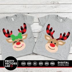 christmas reindeer svg, buffalo plaid svg, reindeer head svg, dxf, eps, png, kids cut files, boy & girl clipart, xmas sv