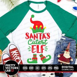 santa's cutest elf svg, christmas svg, santa cut files, cute elf svg dxf eps png, baby clipart, kids shirt design, winte