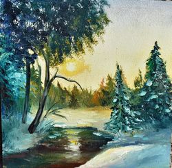 winter frosty landscape. painting for the interior. snowy landscape.