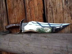 fancy handmade steel d2 bowie knife handle steel clip and wood