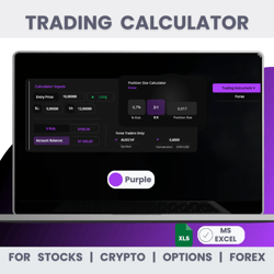 trading calculator in excel for stocks, crypto, options, forex (purple mode) -  instant download