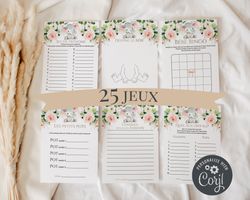 jeux baby shower en francais modifiables elephant rose pack jeux fete prenatale, activites baby shower en francais corjl