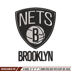 brooklyn nets embroidery design, logo embroidery, nba embroidery, embroidery file, logo shirt, digital download