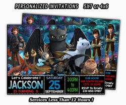 how to train your dragon 3 invitation, customizable digital birthday party card. personalized invitation