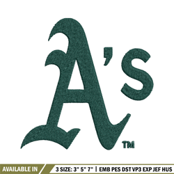 oakland athletics logo embroidery, mlb embroidery, sport embroidery, logo embroidery, mlb embroidery design.