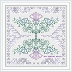 blackwork thistle celtic knot ornament flower symbol scotland scandinavia pillow counted cross stitch pattern pdf