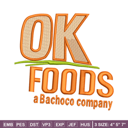 ok foods embroidery design, ok foods logo embroidery, logo design, embroidery file, logo shirt, digital download.
