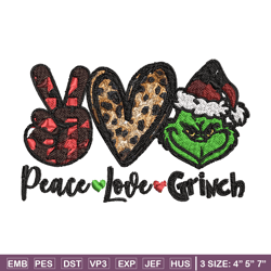 peace love grinch embroidery design, grinch christmas embroidery, grinch design, embroidery file, instant download.