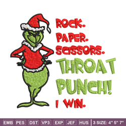 rock paper scissors throat punch grinch embroidery design, grinch christmas embroidery, grinch design, digital download