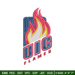 illinois chicago flames embroidery design, illinois chicago flames embroidery, logo sport embroidery, ncaa embroidery.