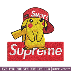supreme pikachu embroidery design, pokemon embroidery, anime design, embroidery file, anime shirt, digital download.