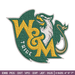 william and mary tribe embroidery design, william and mary tribe embroidery, sport embroidery, ncaa embroidery.