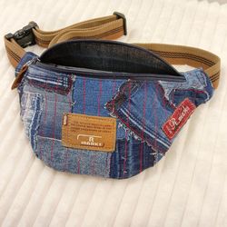 small comfortable sling bag, handmade fanny pack, denim quilted belt bag of unusual design