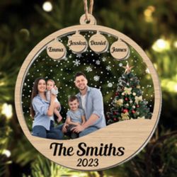 custom photo wood & acrylic family christmas ornament - personalized festive decor