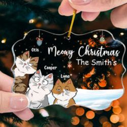 meowy woofmas - personalized acrylic ornament: unique pet gift for christmas