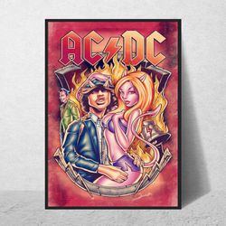 acdc band poster  vintage wall art  music memorabilia  retro wall art concert poster  poster with frame  a4, a2, a1 size