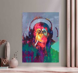 monkey music smoking dj monkey music smoking dj art colorful lifestyle monkey canvas painting abstract smoking gorilla p