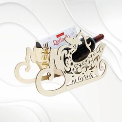 christmas sleigh deer, gift wine holder, laser cut design. laser cuttting svg dxf pattern. cutting files, laser file.