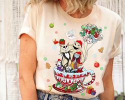 disney nightmare before christmas balloon coffee cup shirt, christmas lights matching sweatshirt, jack skellington, sall