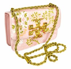clutch with golden chain, floral pink