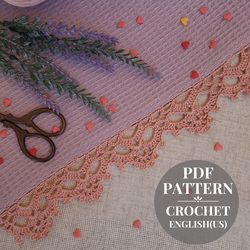 crochet edging pattern, border crochet pattern for kitchen towels, detailed tutorial pdf.