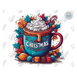 Sip in Style: Hot Cocoa PNG - Trendy Christmas Design, Kids' Christmas PNG, Cozy Hot Chocolate Mugs