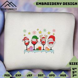 christmas wine embroidery, elf deer embroidery, wine glass embroidery, christmas embroidery designs, santa claus embroidery