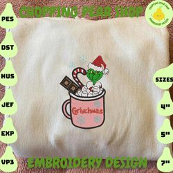 Christmas Embroidery Designs, Grinchmas Coffee Embroidery, Iced Warm Winter, Hand Drawn Embroidery, Merry Christmas Embroidery