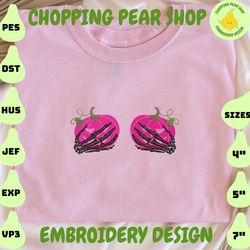 skeleton hand embroidery design, support cancer embroidery design, in october we were pink embroidery design, pink ribbon embroidery design