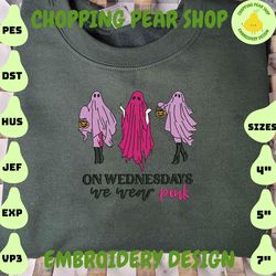 halloween cancer awareness embroidery design, on wednesdays we wear pink halloween cancer embroidery machine file, pink ghost embroidery file