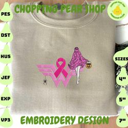 halloween cancer awareness embroidery design, breast cancer pink ghost halloween cancer embroidery machine file, pink ghost embroidery file