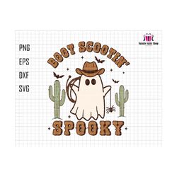 boot scootin' spooky svg, retro halloween, cowboy ghost svg, western halloween, vintage halloween svg, cowboy boots western shirt, cactus