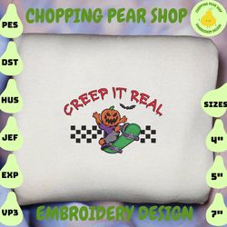 creep it real embroidery design, halloween embroidery design, spooky retro embroidery design, retro halloween