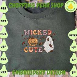 wicked cute embroidery design, spooky halloween embroidery design, retro pumpkin face halloween embroidery machine file