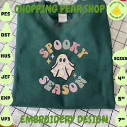 hello spooky embroidery design, spooky season embroidery design, ghost halloween embroidery machine design, retro halloween