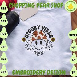 spooky halloween embroidery design, smiley spooky vibes embroidery design, spooky season embroidery machine file