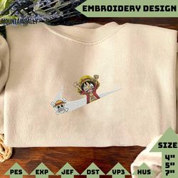 inspired anime embroidered sweatshirt, nike x luffy embroidered sweatshirt, custom anime embroidered hoodie, inspired anime embroidered crewneck, anime embroidered gift