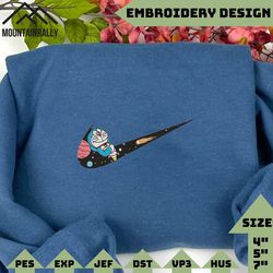 inspired anime embroidered sweatshirt, doraemon x nike embroidered sweatshirt, brand anime embroidered hoodie, inspired anime embroidered crewneck, anime embroidered gift