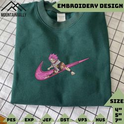 natsu dragneel x nike embroidered sweatshirt, inspired anime embroidered sweatshirt, custom anime embroidered hoodie, inspired anime embroidered crewneck, anime embroidered gift